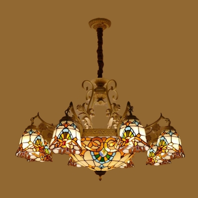 Arched Stained Glass Hanging Chandelier Baroque 9/11 Lights White and Gold Ceiling Pendant Light