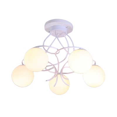 Ball Ivory Glass Chandelier Lamp Modernist Style 5 Lights Black/White Hanging Ceiling Light for Living Room