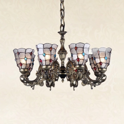 Beaded Bubble Glass Pendant Chandelier Tiffany-Style 3/6/8 Heads Antique Bronze Suspension Light