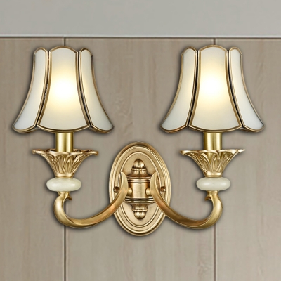 Bell Metal Wall Sconce Traditional 1/2 Bulbs Living Room Wall Mounted Light Fixture in Brass