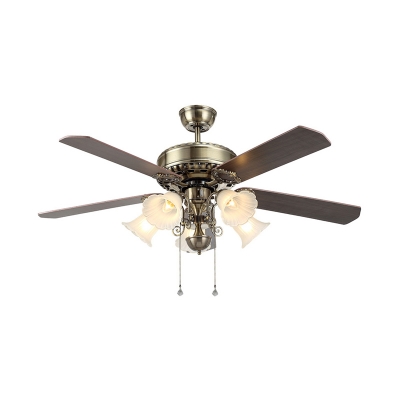 Bloom Dining Room Ceiling Fan Traditional Mouth Blown Opal Glass 5 Bulbs Silver Semi Flush Mount Light Fixture