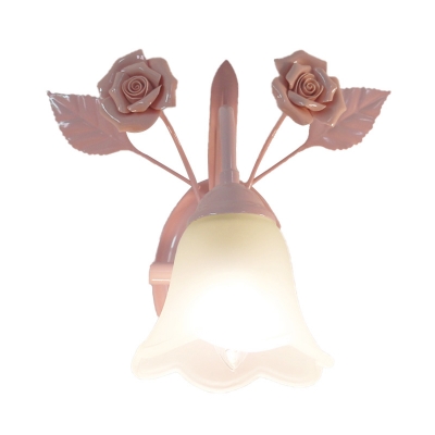 Blossom Bedroom Sconce Light Traditionalism Ivory Glass 1 Head White/Pink/Blue Wall Lighting Fixture