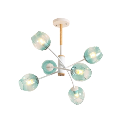Blue/Tan Glass Dome Chandelier Pendant Light Modernism Style 6/8 Heads Hanging Light Fixture for Bedroom