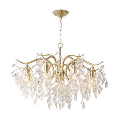 Brass Candle-Style Chandelier Light Fixture Simple Crystal 4/7/9 Lights Dining Room Hanging Pendant