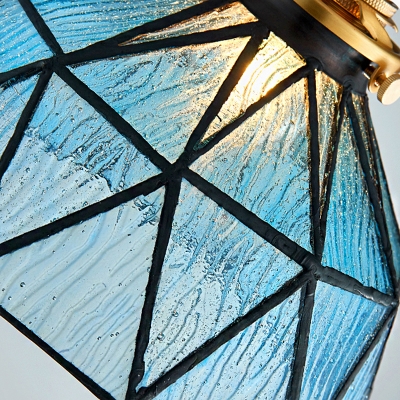 Brass Flared Wall Sconce Contemporary 1 Light Blue/Clear/Amber Glass Wall Mount Light Fixture