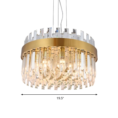 Brass Round Ceiling Chandelier Contemporary 5 Heads Faceted Crystal Hanging Pendant Light for Dining Room