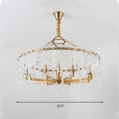 Brass Waterfall Ceiling Chandelier Modernism 6 Bulbs Crystal Hanging Pendant Light for Bedroom