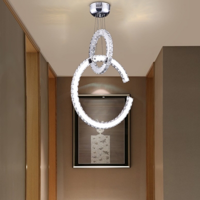 Chrome 2 Tiers Chandelier Light Modernism LED Clear Crystal Glass Pendant Lighting in White/Warm/3 Color Light