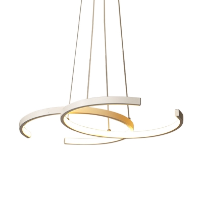 Circular Metal Hanging Chandelier Simple Style White/Black LED Pendant Light in Warm/White Light