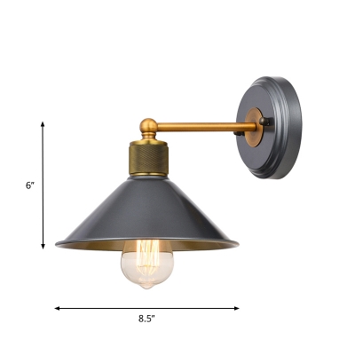 Conical Balcony Wall Lighting Metal 1 Light Industrial Style Wall Sconce Lamp in Black and Gold
