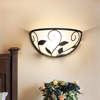 Countryside Semicircle Wall Mount Lamp 1 Head Cream Glass Surface Wall Sconce in Black