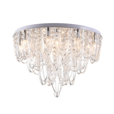 Crystal Tiered Flush Mount Traditionary 6/9 Bulbs Nickel Ceiling Light Fixture with Round Canopy