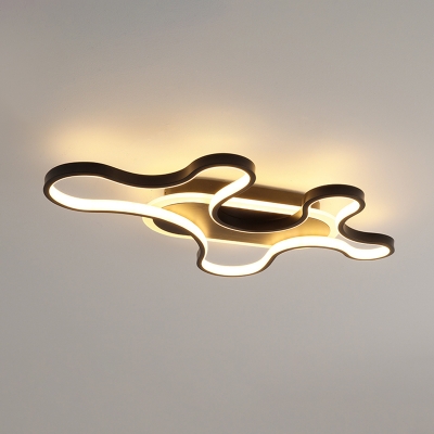 Curved Acrylic Flush Light Fixture Contemporary Black LED Ceiling Lighting in Warm/White Light