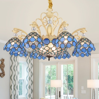Cut Glass Blue Chandelier Pendant Light Beaded 3/5/6 Lights Baroque Suspension Lighting Fixture