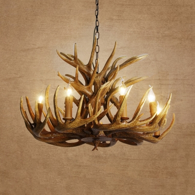 Deer Antler Chandelier Lamp Rustic 9/12 Heads Resin Ceiling Hanging Light in Brown, 21.5