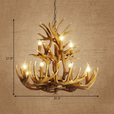 Deer Antler Chandelier Lamp Rustic 9/12 Heads Resin Ceiling Hanging Light in Brown, 21.5