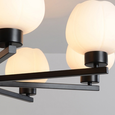 Dome Chandelier Lighting Fixture Modern Style Milky Glass 8 Heads Black Finish Pendant Lamp for Living Room