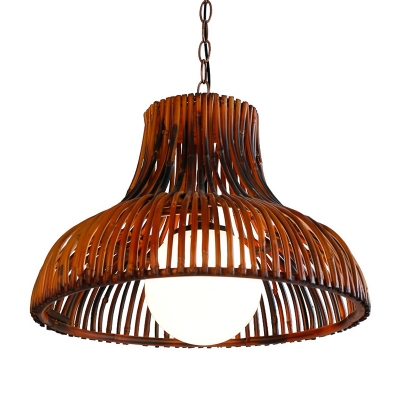 Dome Pendant Light Fixture Modern Style Rattan 1 Light Dining Room Hanging Lamp in Brown