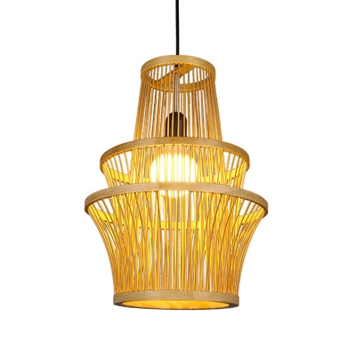 Geometric Bamboo Ceiling Pendant Lamp Modern 1 Light Beige Down Lighting for Living Room