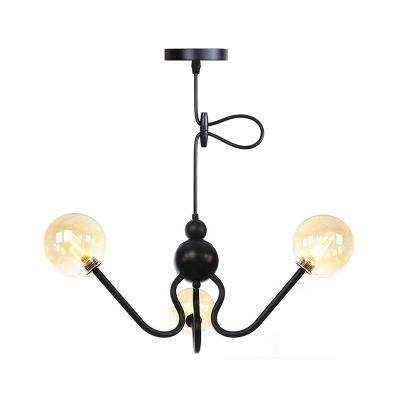 Global Chandelier Lighting Fixture Industrial Amber/Clear/Smoke Gray 3 Lights Indoor Ceiling Lamp in Black/Chrome Finish