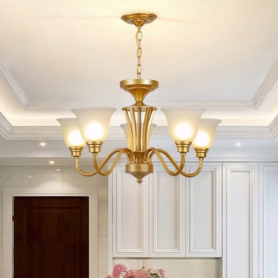 Gold Candle Hanging Chandelier Vintage Opaque Glass 3/5/6 Lights Living Room Ceiling Pendant