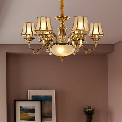 Gold Cup Chandelier Light Colonization Frosted Glass 6/8 Bulbs Living Room Suspension Pendant Light