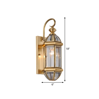 Gold Geometric Wall Lamp Traditionalist Metal 1 Light Foyer Wall Mount Lighting with Curved Arm