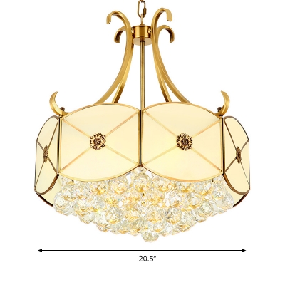 Gold Scalloped Chandelier Pendant Light Colonial Milk Glass 4 Lights Restaurant Suspension Lamp
