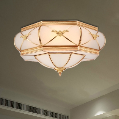 Hexagonal Curved Frosted Glass Flush Mount Lamp Classic 3/4/6 Lights Bedroom Ceiling Mounted Fixture in Gold