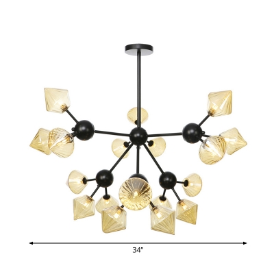 Industrial Diamond Amber/Clear Glass Chandelier Light Fixture 3/9/12 Heads Pendant Lighting with Sputnik Design, 13