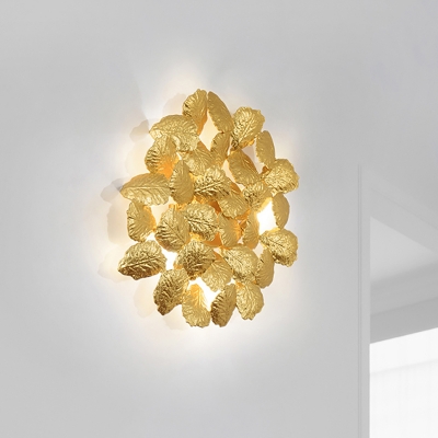 Leaf Shaped Hallway Sconce Light Modern Stylish Aluminum 5 Lights Golden Wall Mount Light