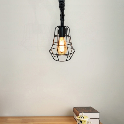 Metal Black Sconce Lamp Caged 1 Light Industrial Style Wall Mounted Light Fixture