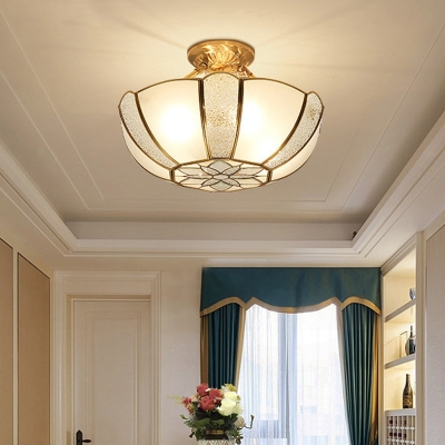 Metal Bowl Ceiling Light Fixture Traditional 3 Bulbs Living Room Semi Flush Mount Lighting in Gold