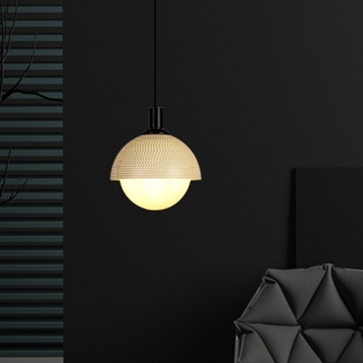 Metal Domed Pendant Lighting Modernism 1 Head Ceiling Suspension Lamp in Gray-Green/Beige for Bedroom