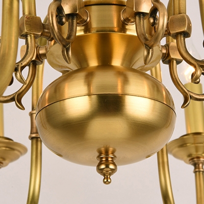 Metal Gold Chandelier Candle 6/8 Lights Colonialism Down Lighting Pendant for Study Room