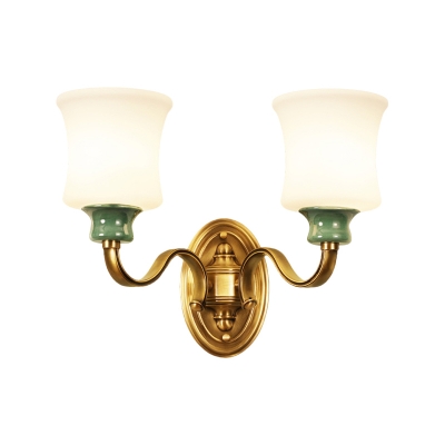 Milky Glass Bell Wall Light Sconce Modern Style 1/2-Light Corridor Wall Mounted Lamp in Gold