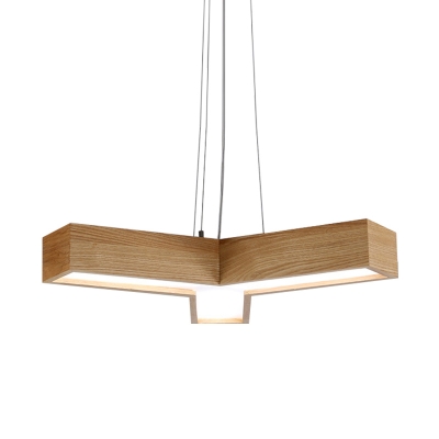 Minimalist Y-Shape Chandelier Light Fixture Wood Bedroom LED Hanging Lamp Kit in 2 Color Light