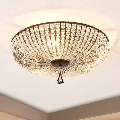 Modern Bowl Ceiling Mount Light Fixture Clear Crystal Bead 3 Bulbs Bedroom Flushmount Ceiling Lamp in Black