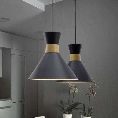 Modern Conical Metal Hanging Light Kit 1 Light Pendant Lighting Fixture in Black for Kitchen