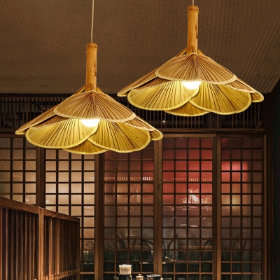 Modern Fan Ceiling Light Bamboo 1 Light Suspension Pendant in Wood for Dining Room