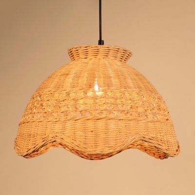 Modern Scalloped Bamboo Pendant Light Kit 1 Light Ceiling Lamp in Beige for Dining Room