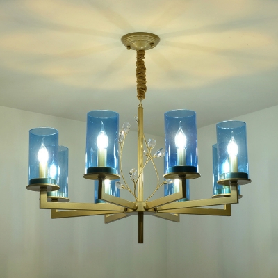 Modern Style Cylinder Chandelier Lamp Blue Glass 8/10 Lights Living Room Hanging Ceiling Light