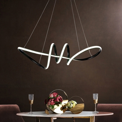 Modern Twist Hanging Chandelier Metal Black Led Ceiling Pendant Light for Dining Room