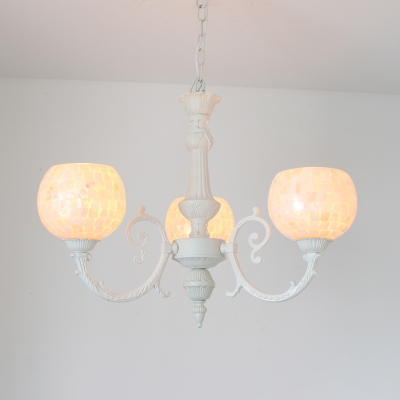 Spherical Pendant Chandelier 3/5/8 Lights Shell Tiffany Stylish Hanging Light Fixture in White for Living Room