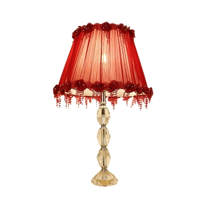 Red 1 Bulb Night Light Traditional Prismatic Optical Crystal Flower Table Lamp for Living Room