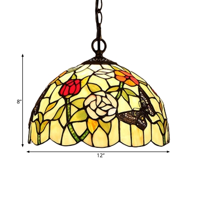 Red/Green Cut Glass Chandelier Pendant Light Dome 1/2 Lights Mediterranean Ceiling Lamp for Dining Room, 12