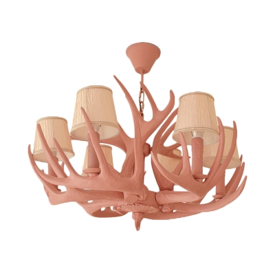 Resin Faux Antler Pendant Chandelier Traditional 6 Bulbs Ceiling Hanging Light in Pink