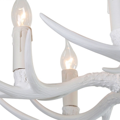 Resin White Chandelier Candle 3/4/6 Lights Rural Down Lighting Pendant for Dining Room