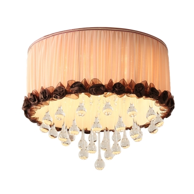Round Fabric Flush Mount Light Contemporary Purple/Orange LED Ceiling Lighting with Crystal Drop