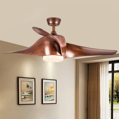Round Living Room Ceiling Fan Light Traditional Metal LED Dark Wood Semi Flush Mount Light Fixture